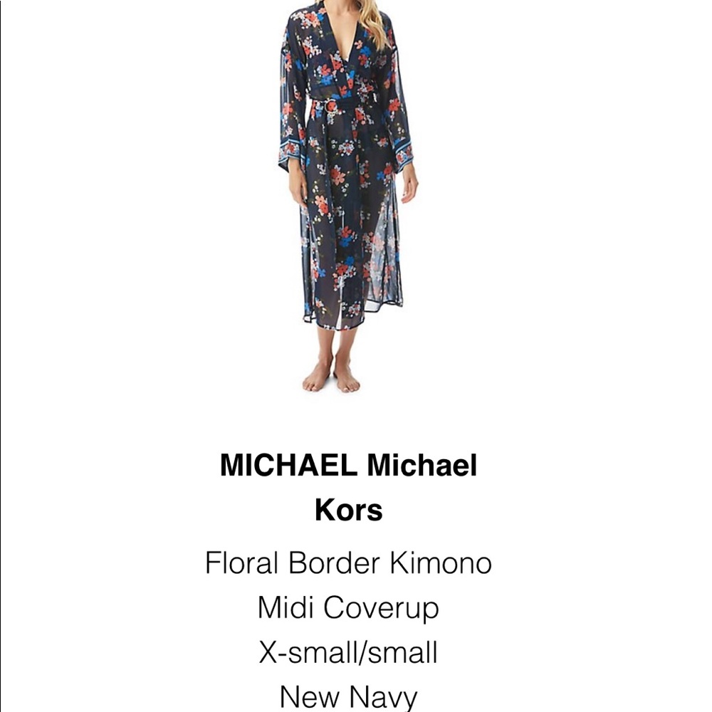 Michael Kors Floral Border Kimono Midi coverup